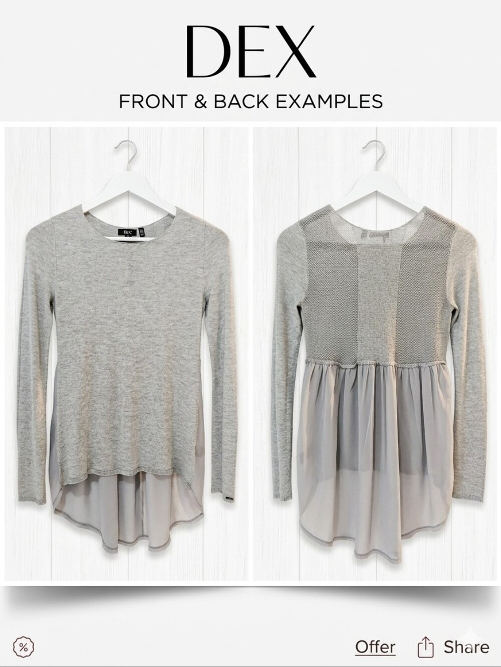 Dex Gray Mixed-Media Long Sleeve Tunic Sweater Size Small